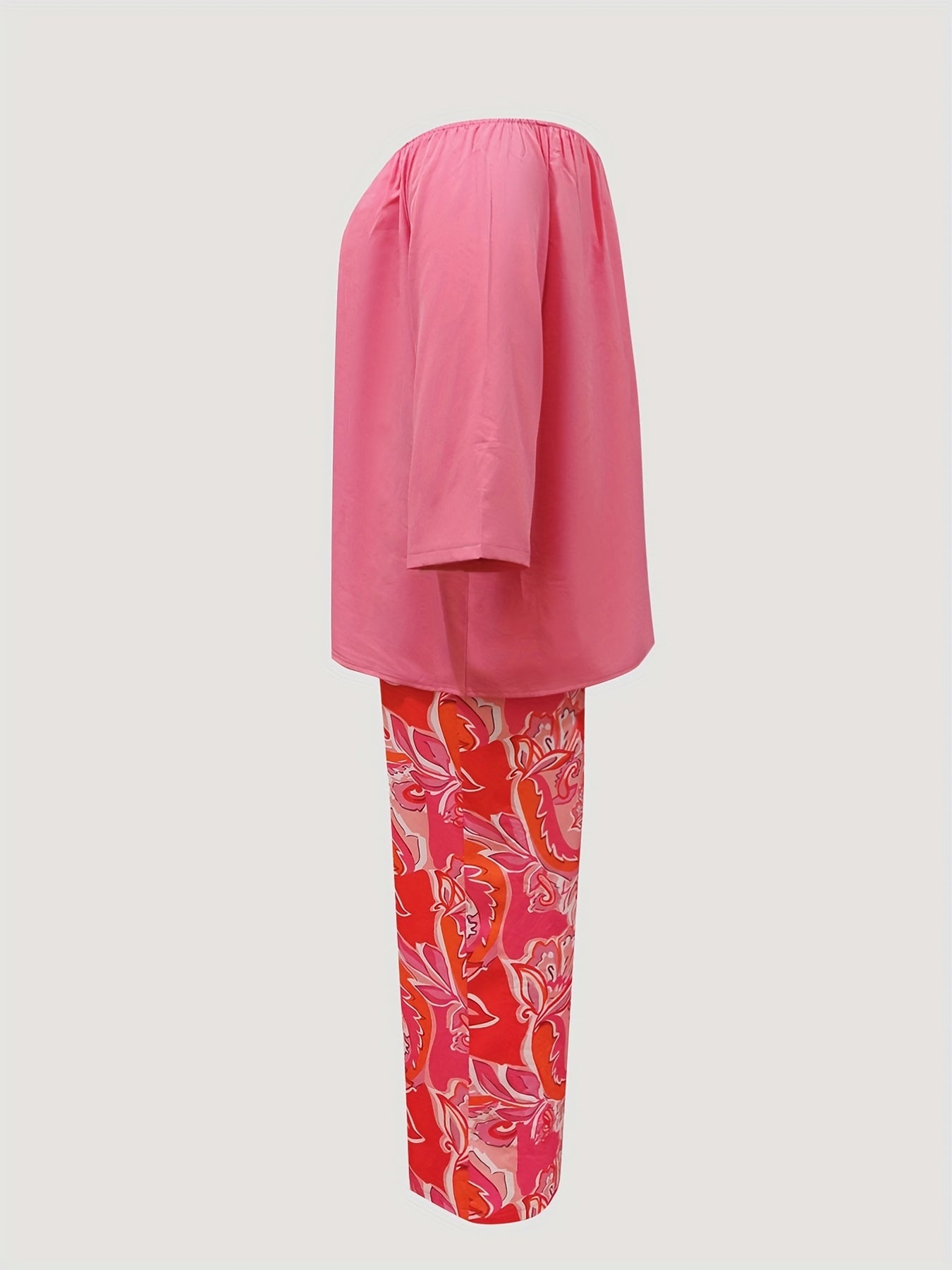 Off Shoulder Top & Floral Wide Leg Pants 2-Piece Set