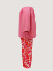 Off Shoulder Top & Floral Wide Leg Pants 2-Piece Set