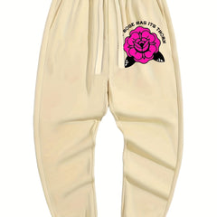 Flower Print Men's Drawstring Pocket Sweatpants Casual Jogger Pants