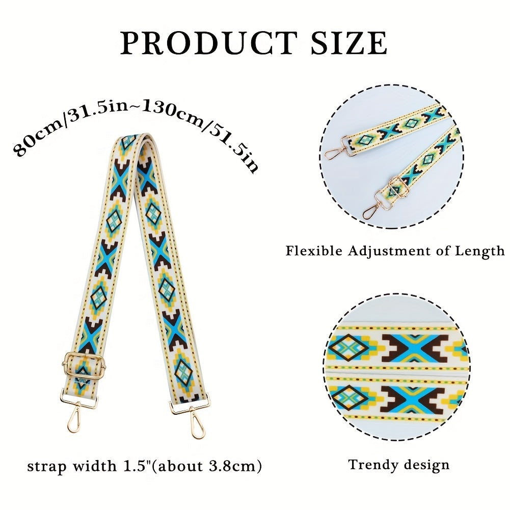 Vintage Geometric Pattern Bag Strap Replacement Wide Shoulder Bag Strap