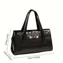 Women's Crocodile Handbag Sparkling Accents Large Capacity Purse Green