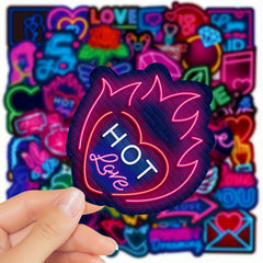 50pcs Neon Light Sweet Love Series Graffiti Stickers - Waterproof DIY Sticker
