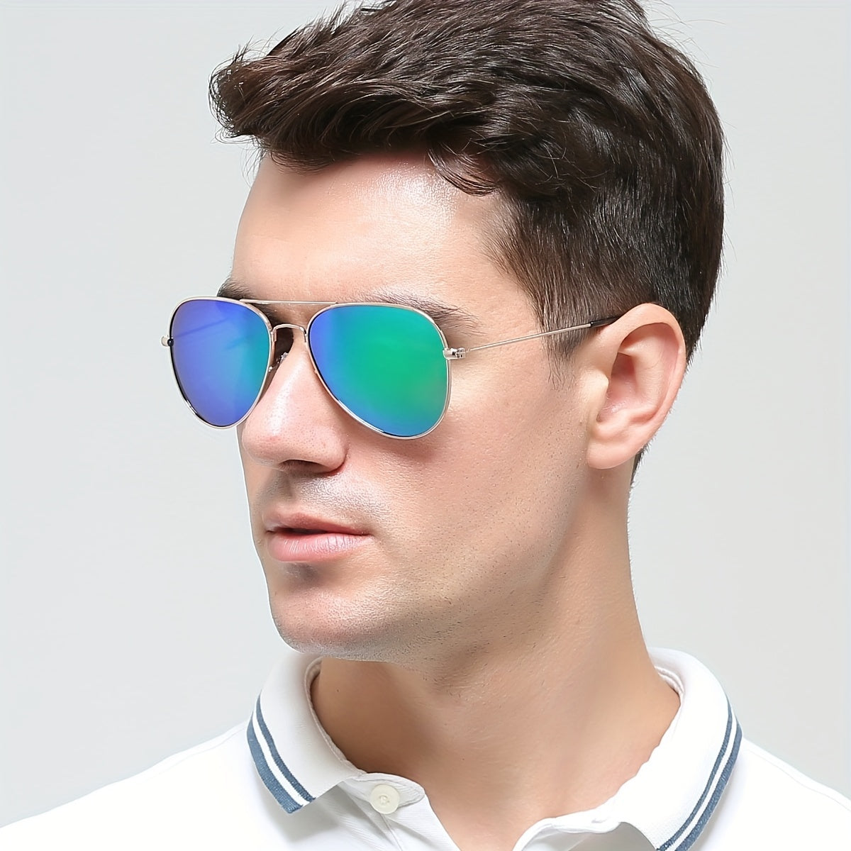 Double Bridge Classic Metal Coated Sunglasses UV 400 Circular Men's Driving