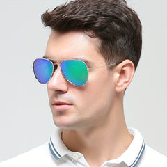 Double Bridge Classic Metal Coated Sunglasses UV 400 Circular Men's Driving