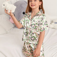 Girls Pajamas Set Flowers Graphic Short Sleeve Top & Shorts Sleepwear