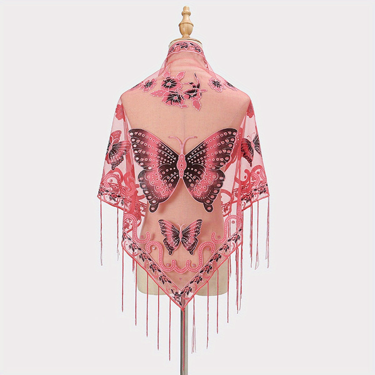 Vintage Butterfly Embroidery Tassel Shawl Lace Wraps for Women