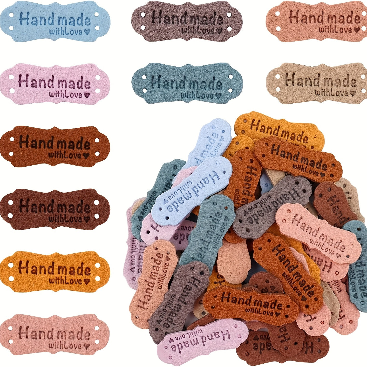 50pcs 10 Colors Leather Labels Microfiber Embossed Crochet Labels