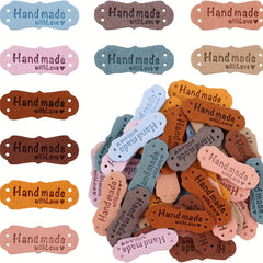 50pcs 10 Colors Leather Labels Microfiber Embossed Crochet Labels
