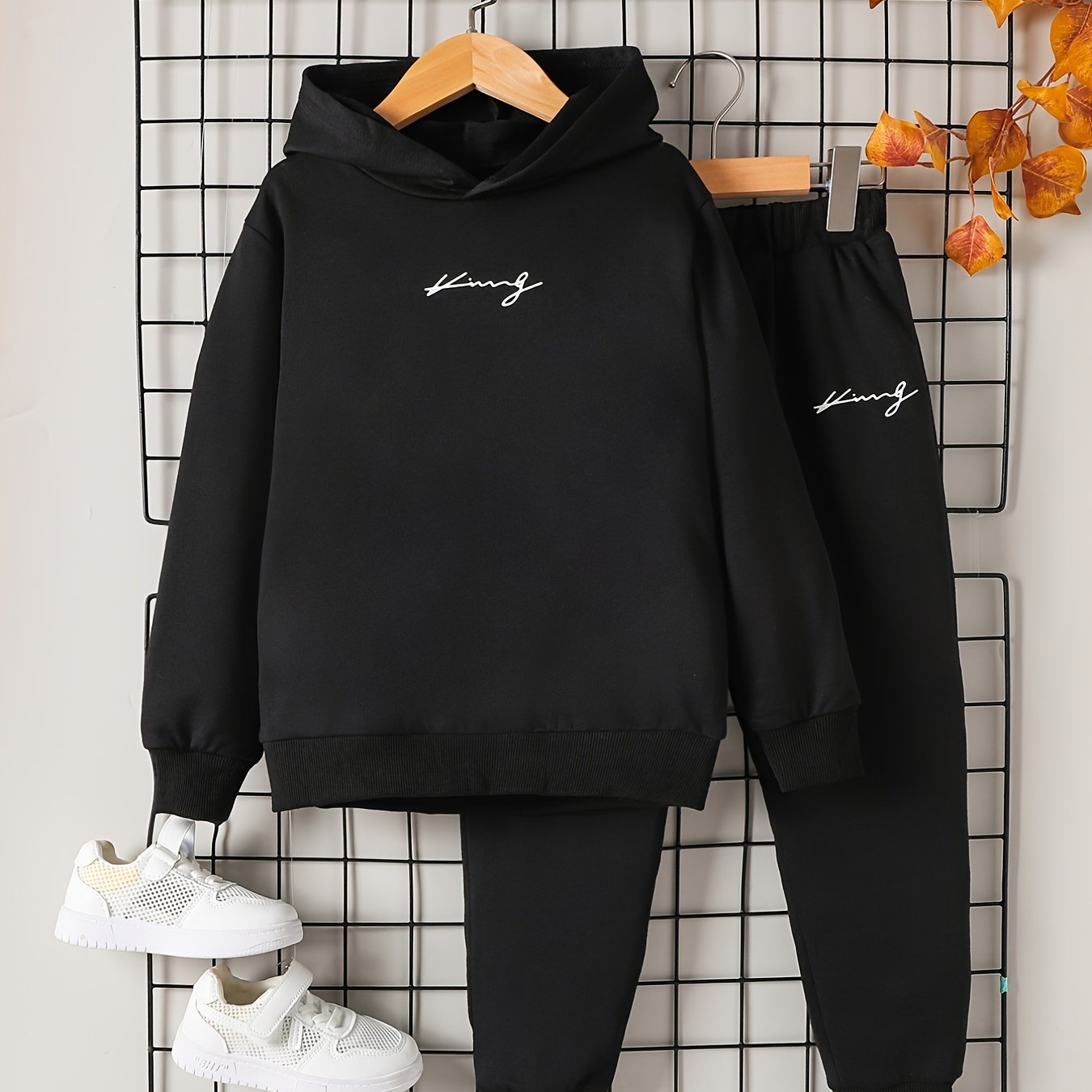 Boys Long Sleeve Hoodie & Sweatpants Set Letter Print Sports Casual Kids Clothes