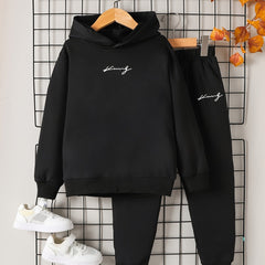 Boys Long Sleeve Hoodie & Sweatpants Set Letter Print Sports Casual Kids Clothes