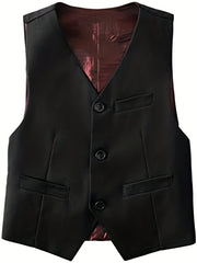 Boys Formal Sleeveless Vest Button Down Solid Vest For Party