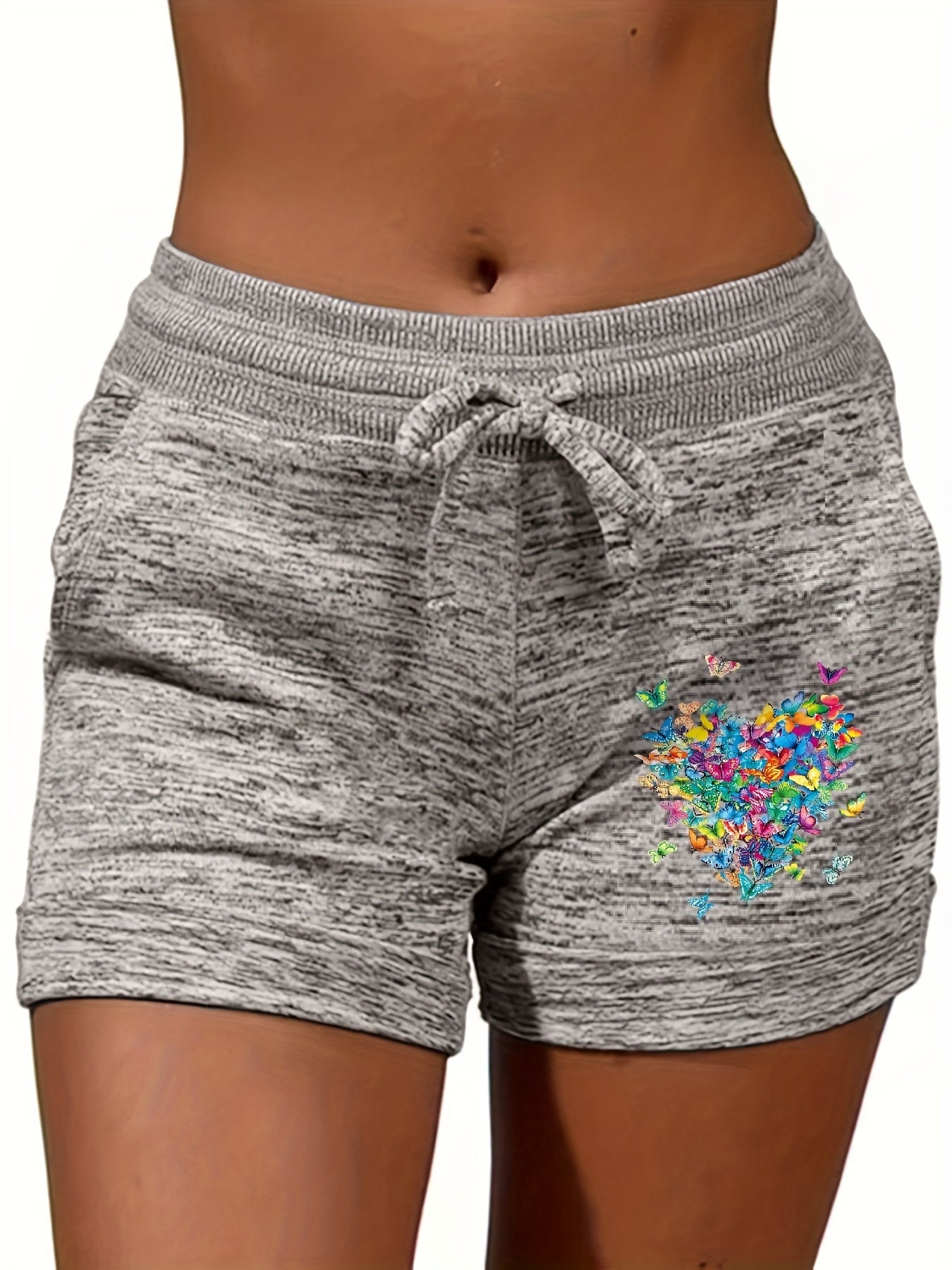 Butterfly Print Elastic Waist Shorts for Women