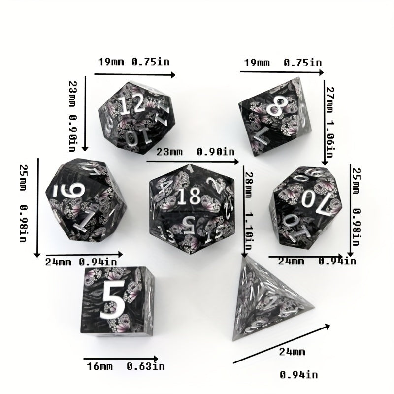 7pcs Butterfly Resin Polyhedral Dices For Table Games Gift