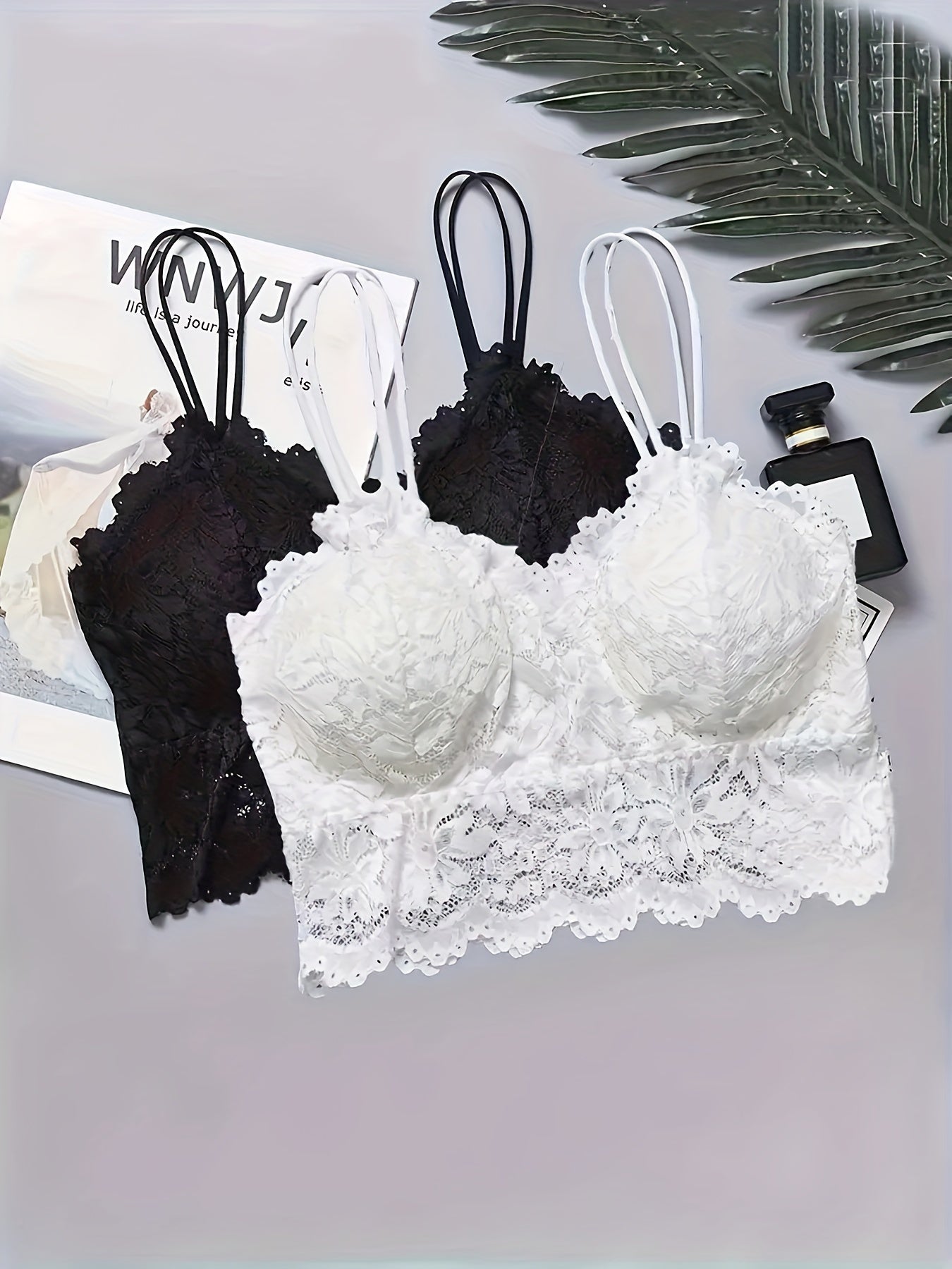 2pcs Lace Cami Bra Set Semi Sheer Women's Lingerie