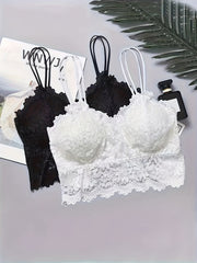 2pcs Lace Cami Bra Set Semi Sheer Women's Lingerie