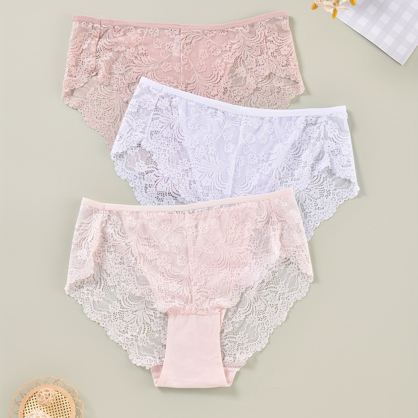 3-Pack Plus Size Lace Briefs Set High Stretch