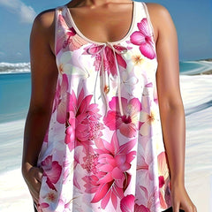 Floral Tankini Set Knot Neck Tank Top & Shorts 2 Piece Swimsuit