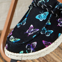 Women's Butterfly Print Canvas Shoes Casual Lace Up Outdoor Shoes