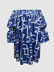 Plus Size Casual Dress Women's Plus Letter Print Off Shoulder Dress