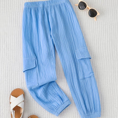 Girls' Cotton Linen Jogger Pants with Pockets
