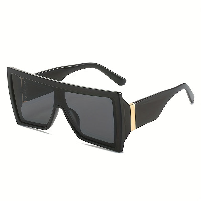 Square One piece Sunglasses For Men Retro Large Frame Glasses With Leather Case