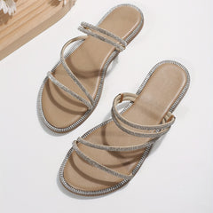 Rhinestone Slide Sandals Lightweight Open Toe Slip On Summer Shoes