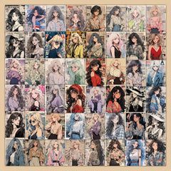 63pcs Retro Girl Cartoon Graffiti Stickers Waterproof Decorative Stickers