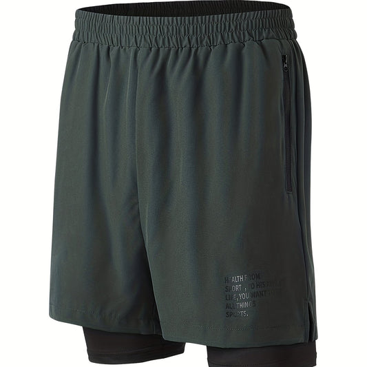 Men's 2-Layer Gym Shorts with Zip Pockets for Running & Workouts