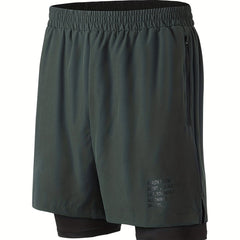 Men's 2-Layer Gym Shorts with Zip Pockets for Running & Workouts