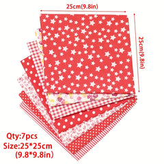 7pcs Red Flower Cotton Fabric Sewn Pre Cut Square Bed Sheets Quilted DIY Bundle