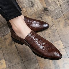 Men's Crocodile Print Pointed Toe Loafer Shoes Slip On Dress Shoes