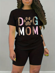 Dog Mom Print Casual Sports Suits - Short Sleeve T-shirt & Shorts Set