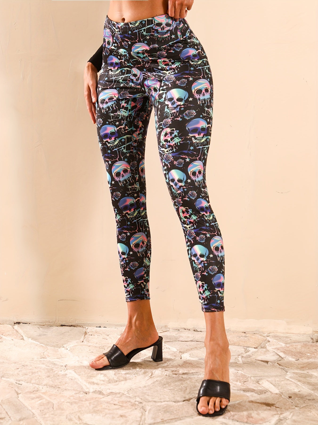 Skull Print Yoga Pants Stretchy Leggings Women's Activewear