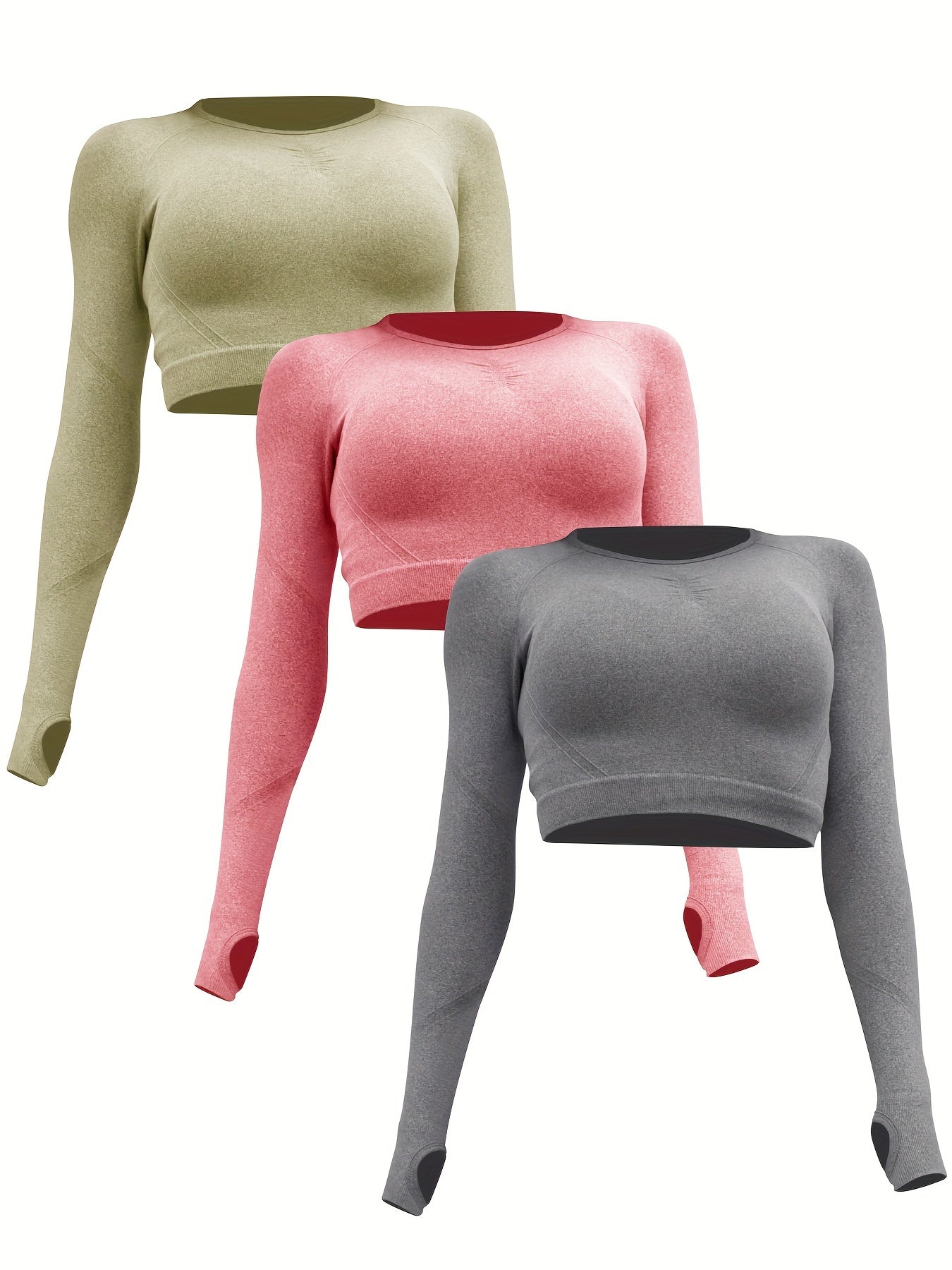 Moisture Wicking Yoga Cropped Top Long Sleeve Thumb Holes