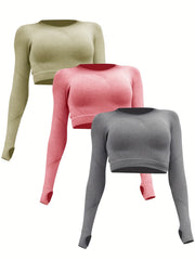 Moisture Wicking Yoga Cropped Top Long Sleeve Thumb Holes