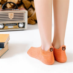 10 Pairs Soft Ankle Socks Teddy Bear Embroidered Cotton Solid Women's Stockings