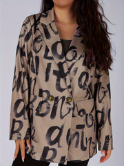 Letter Print Lapel Collar Blazer