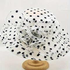 Polka Dot Organza Bucket Hat Wide Brim Lace Derby Hat for Women