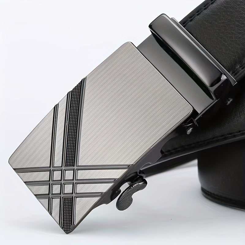 Men's Calfskin Leather Belt with Automatic Buckle for Business Suit