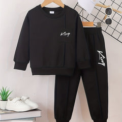 KING Print Toddler Boy's 2pcs Sweatshirt & Sweatpants Set for Kids