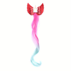 Girls Unicorn Wings Bowknot Hair Wig Extensions