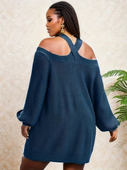 Cold Shoulder Lantern Sleeve Knit Sweater