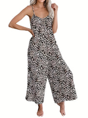 Leopard Print Wide Leg Jumpsuit Sleeveless Casual Jumpsuit