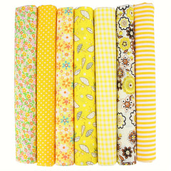 7pcs Yellow Floral Plaid Polka Dot Cloth Set for DIY Sewing Scrapbooking