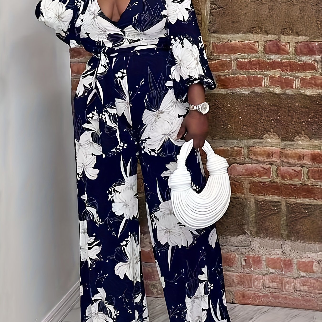 Floral Print Long Sleeve Wide Leg Jumpsuit