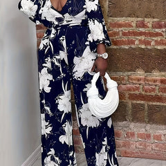 Floral Print Long Sleeve Wide Leg Jumpsuit