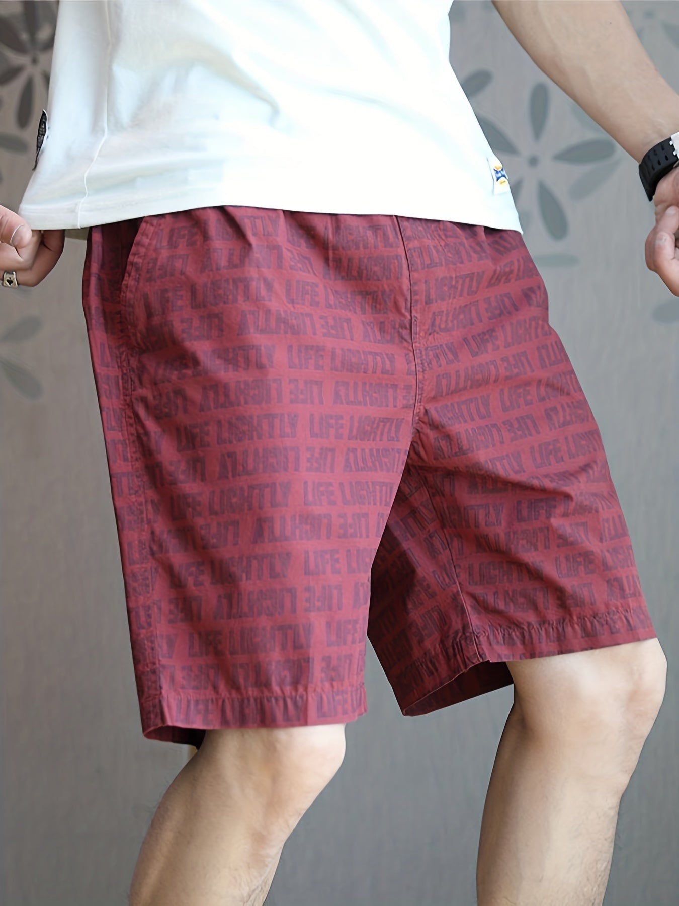 Letter Print Beach Shorts Men's Elastic Waist Drawstring Shorts