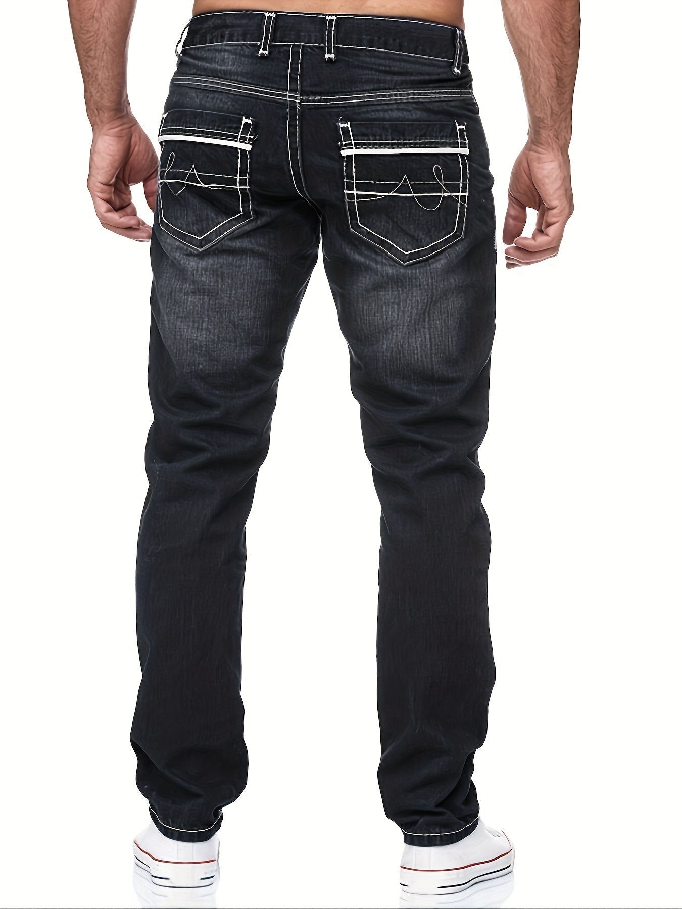 Classic Slim Fit Jeans Men's Casual Street Style Solid Mid Stretch Denim Pants