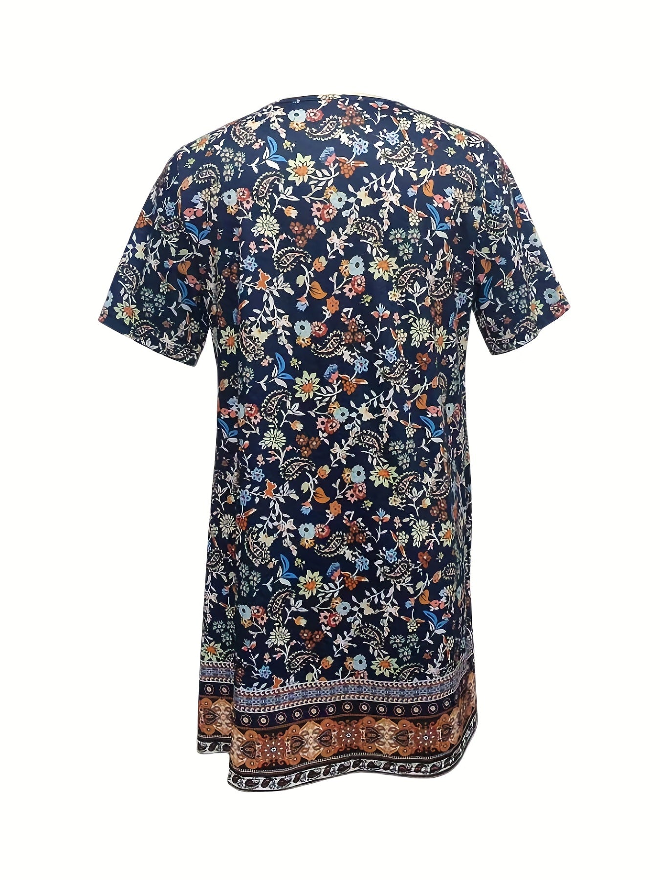 Paisley Print Dress Boho Crew Neck Short Sleeve Summer Dress Women's Clothing