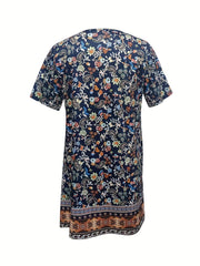 Paisley Print Dress Boho Crew Neck Short Sleeve Summer Dress Women's Clothing
